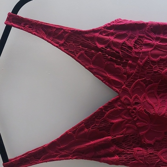 Free People Take The Town Lace Mini dress 8 Burgundy Red Sz 4 Bohemian Prom - Picture 3 of 7